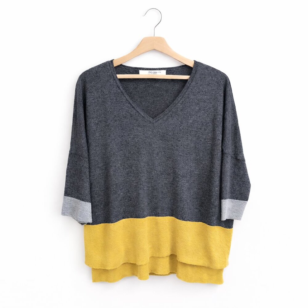 PART TWO | Grey & Yellow Oversize Colour Block Light Knit Blouse - Small